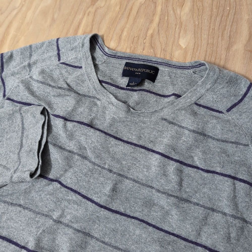 Banana Republic Gray Long Sleeve Crew Neck Thermal L Thin Sweater‎ Striped